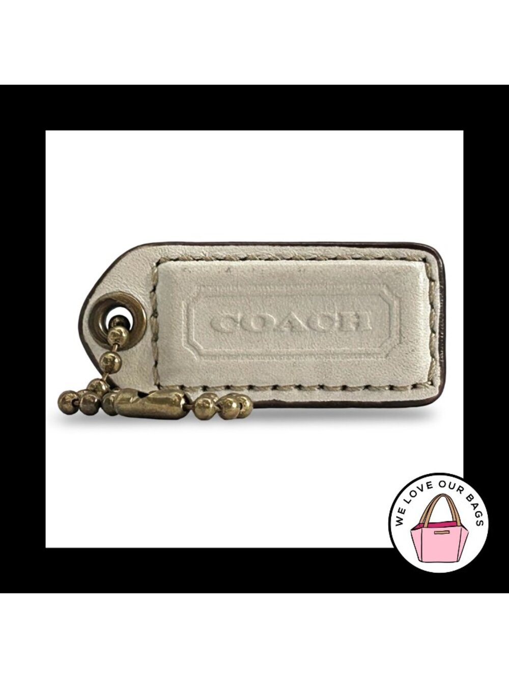 COACH 65TH ANNIVERSARY HangTag 2" Bone Leather Bag Charm Keychain Antique Brass